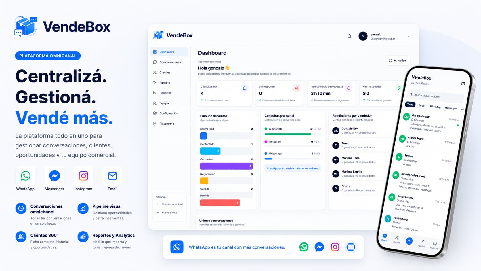 VendeBox: plataforma omnicanal para conversaciones, oportunidades y gestión comercial