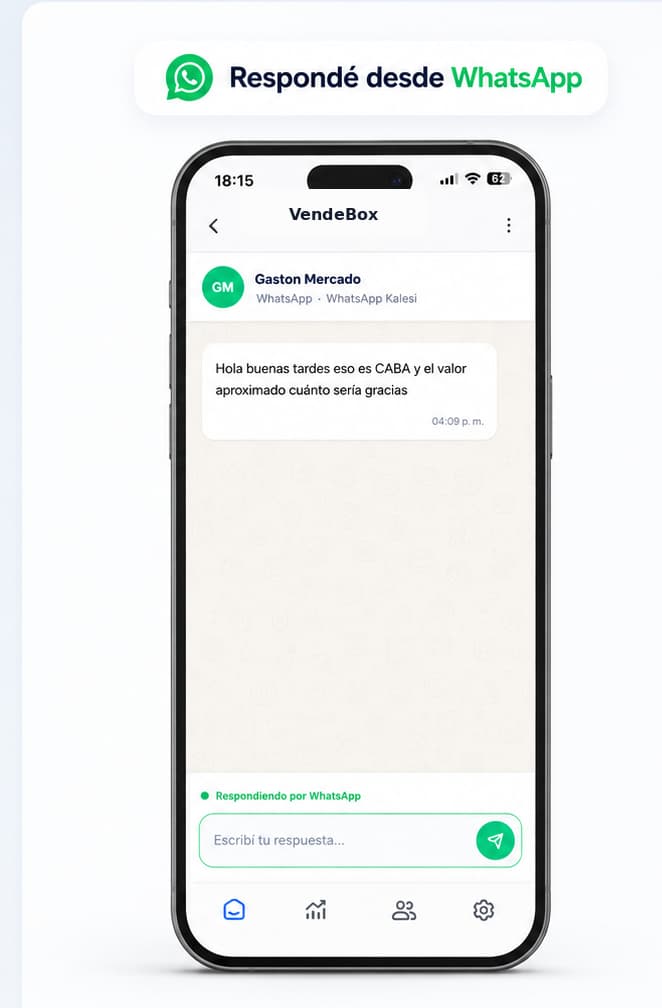 Respuesta por WhatsApp desde VendeBox en el celular